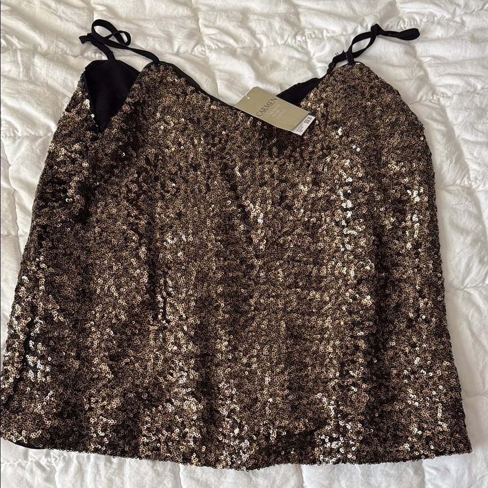 Carmen Marc Valvo Gold Sequin Sleeveless Camisole
